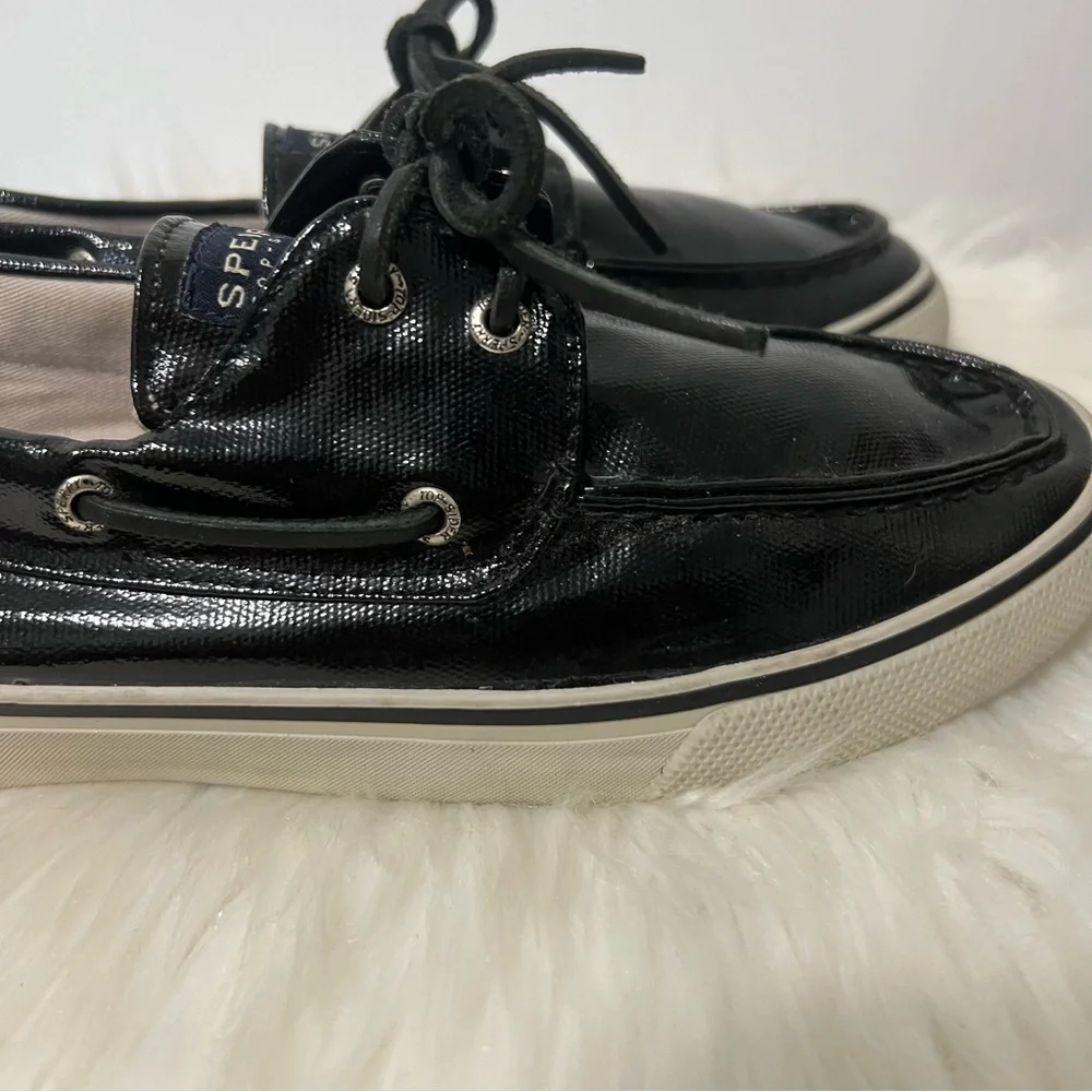 Sperry Top Siders Black Patent Glossy Boat Shoes Coastal Nautical Size 10